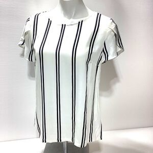 Gap Striped Blouse Rayon Button Back Short Sleeve Black White S NWT